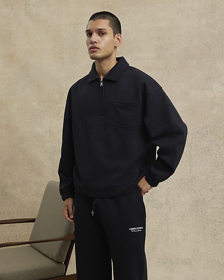 Black Regular Fit Half Zip Sweatshirt