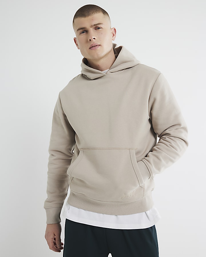 Beige Regular Fit Long Sleeve Hoodie