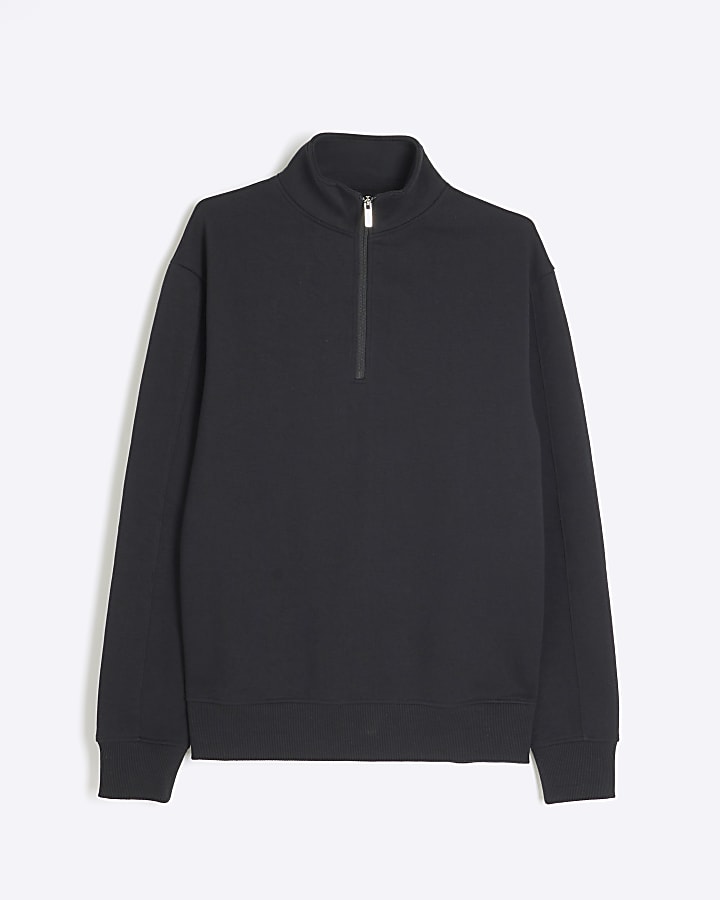 Black Regular Fit Funnel Sweatshirt