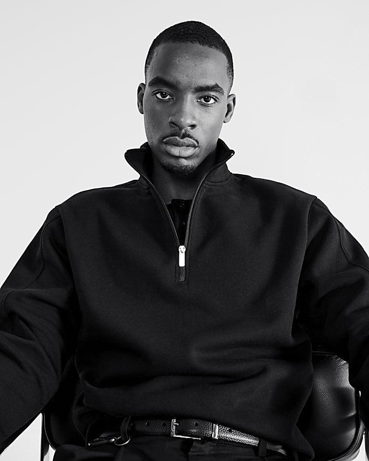 Black Regular Fit Funnel Sweatshirt