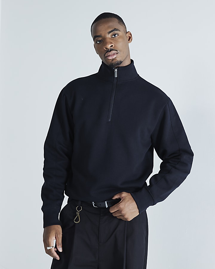 Black Regular Fit Funnel Sweatshirt