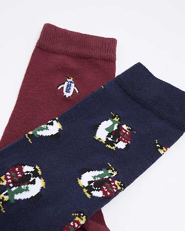 Navy 2 Pack Penguin Icons Christmas Socks Set
