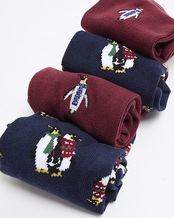 Navy 2 Pack Penguin Icons Christmas Socks Set