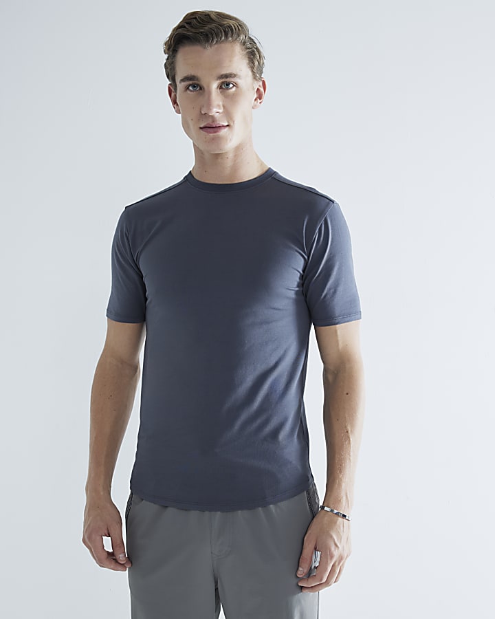 Grey Muscle Fit Curved Hem T-Shirt