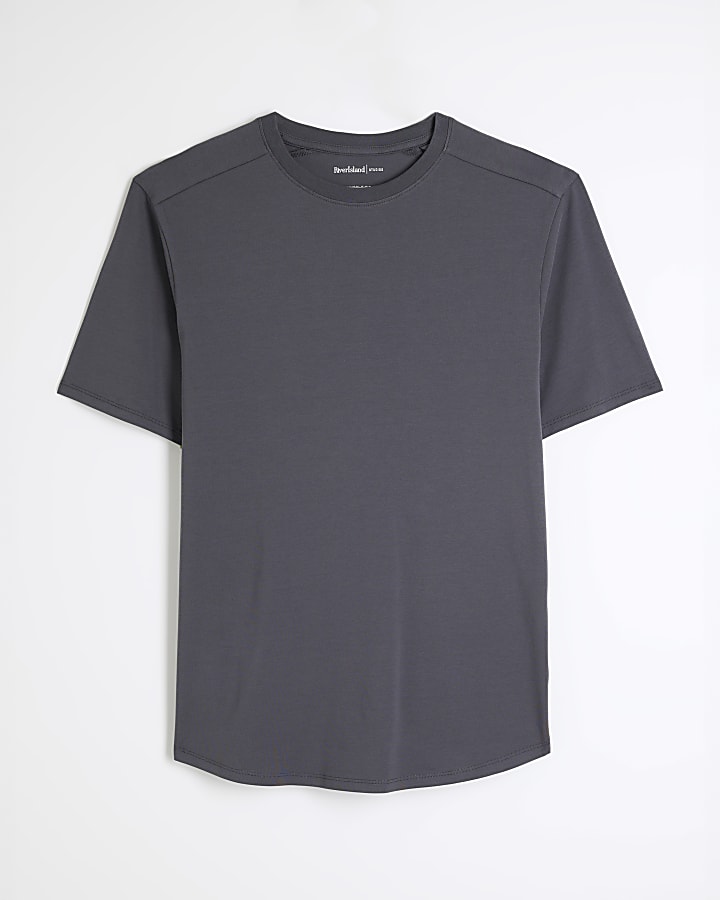 Grey Muscle Fit Curved Hem T-Shirt