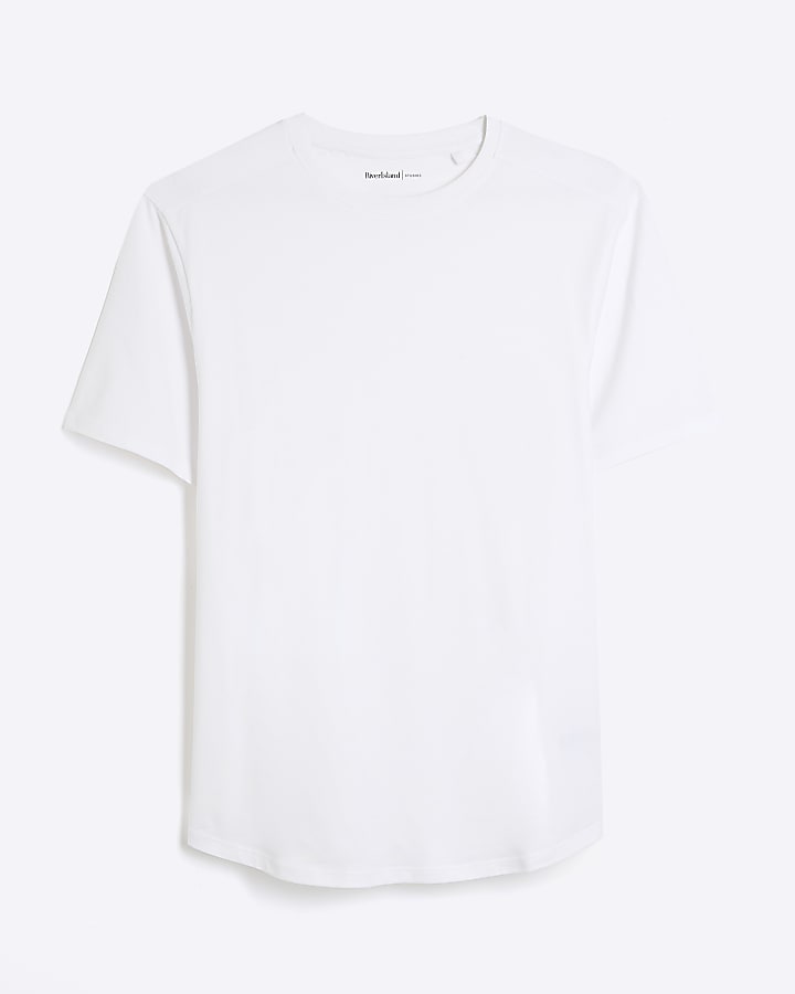 White Muscle Fit Curved Hem T-Shirt