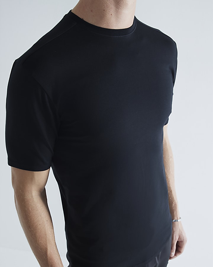 Black Muscle Fit Curved Hem T-Shirt