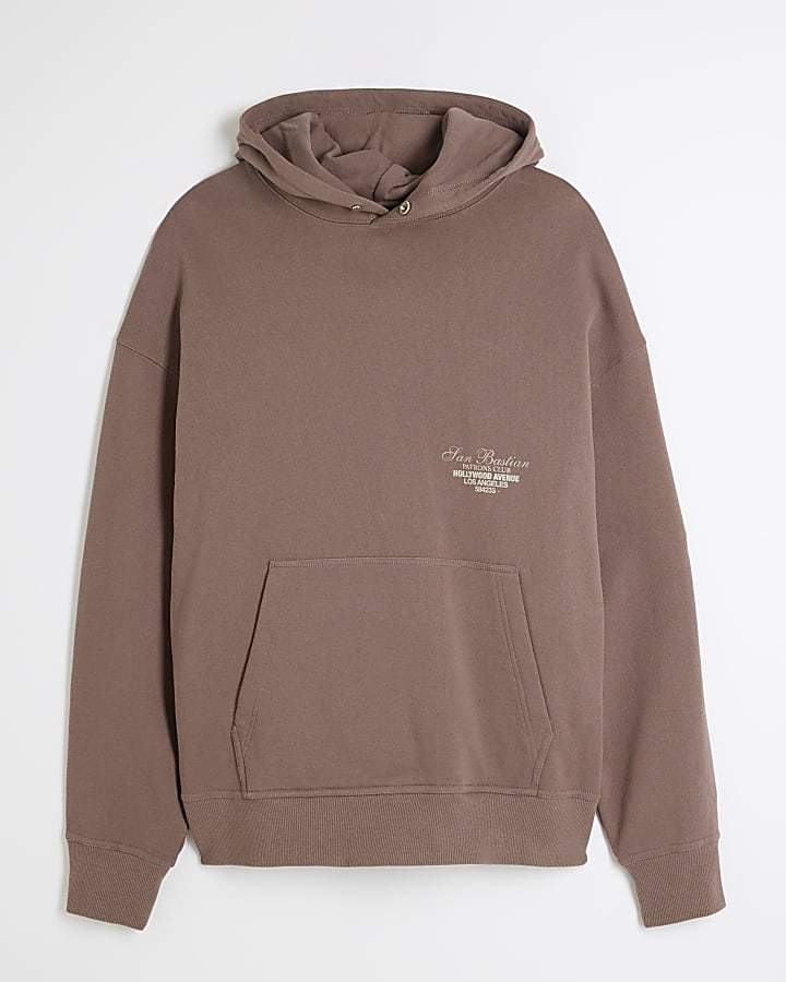 Brown Western Eagle Back Print Hoodie