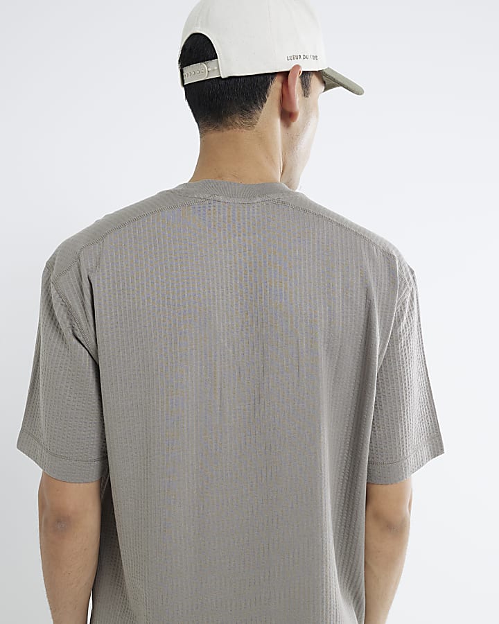 Stone Regular Fit Seersucker T-Shirt