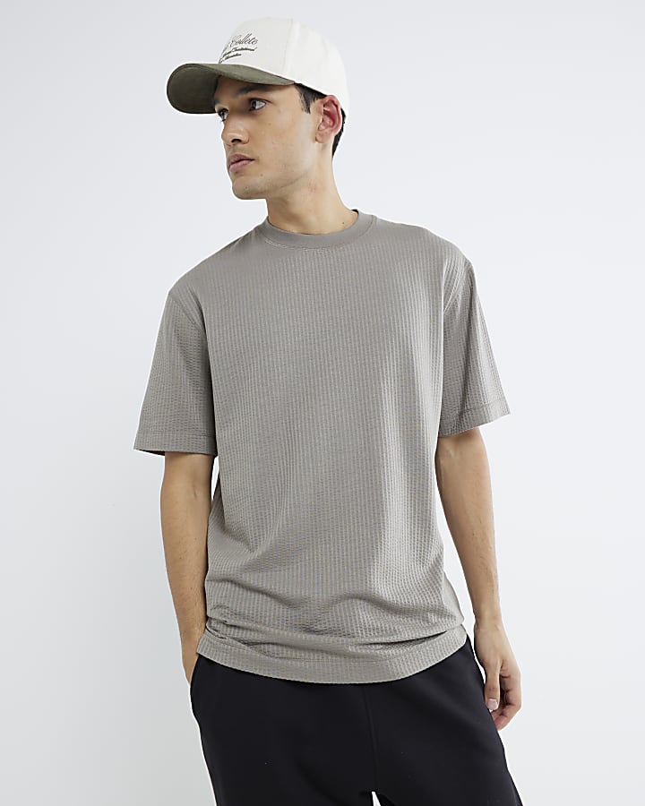 Stone Regular Fit Seersucker T-Shirt