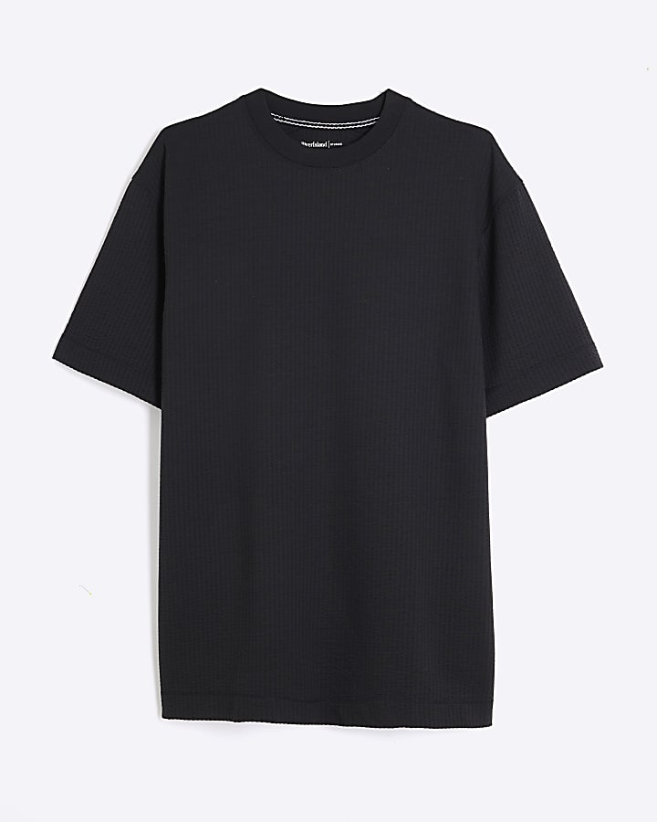 Black Regular Fit Seersucker T-Shirt