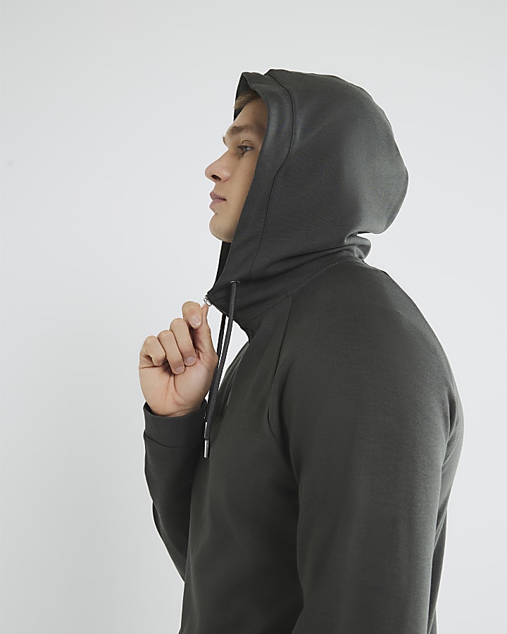 Green Slim Fit Long Sleeve Quarter Zip Hoodie