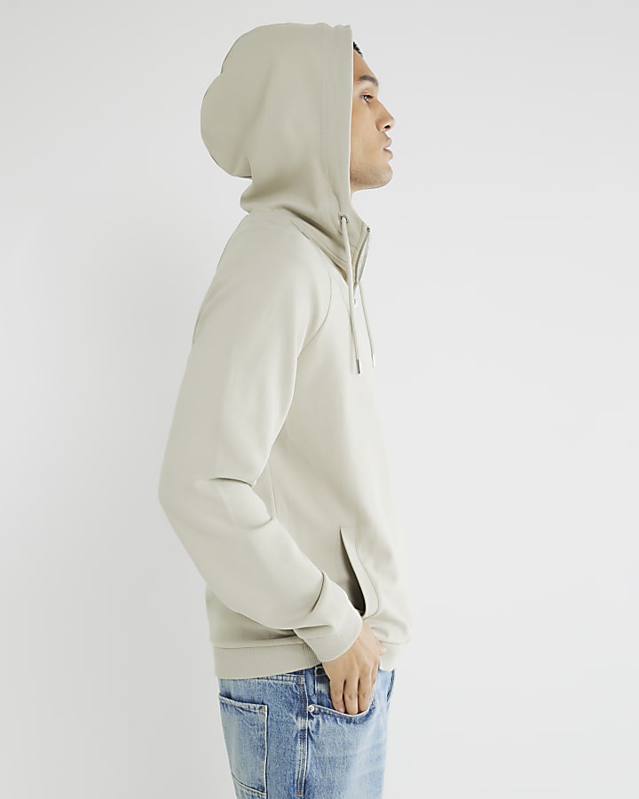 Stone Slim Fit Long Sleeve Quarter Zip Hoodie