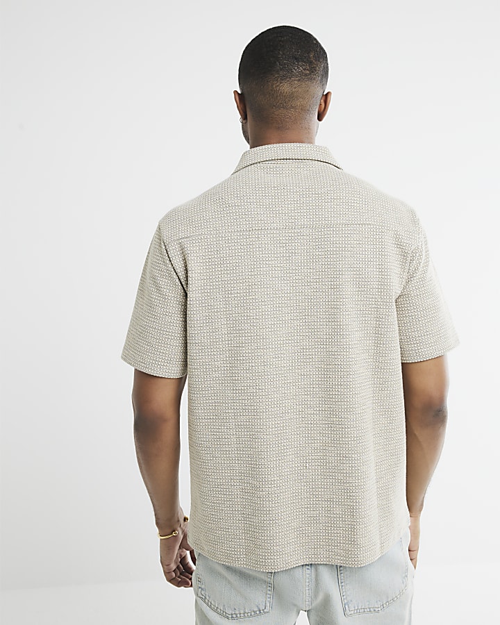 Beige Regular Fit Jacquard Polo Shirt