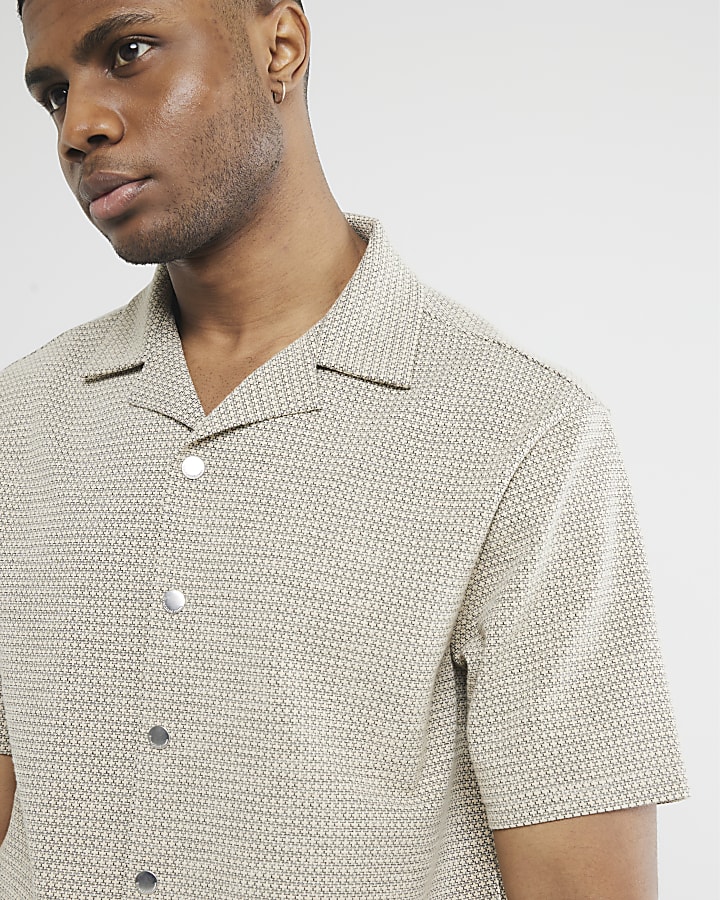 Beige Regular Fit Jacquard Polo Shirt