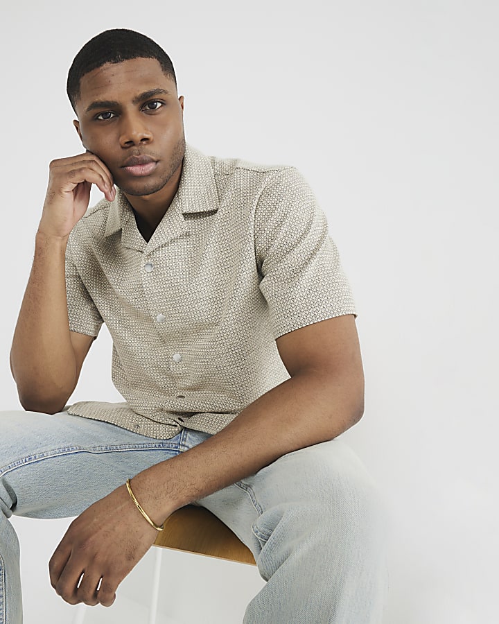 Beige Regular Fit Jacquard Polo Shirt