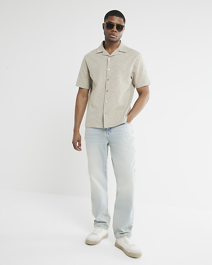 Beige Regular Fit Jacquard Polo Shirt
