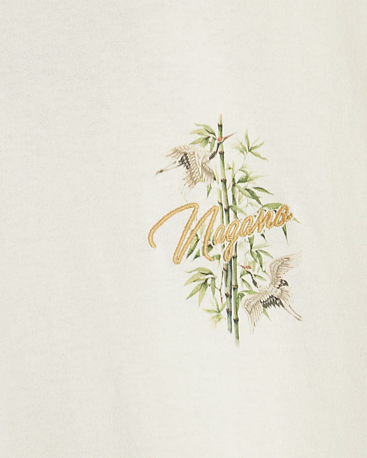 Cream Regular Fit Back Print Design T-shirt
