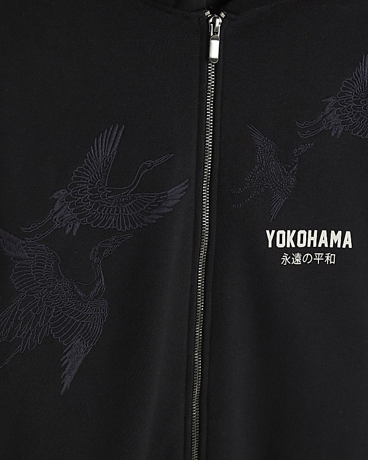 Black Regular Fit Yokohama Zip Hoodie