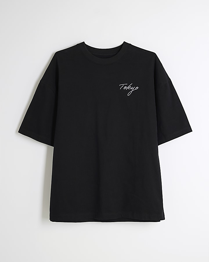 Black Oversized Flock Dragon Tee