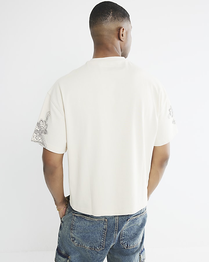 Beige Short Sleeve Paisley T-Shirt