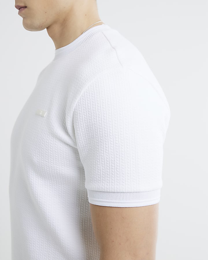 White Slim Fit Quilted RI Badge T-Shirt