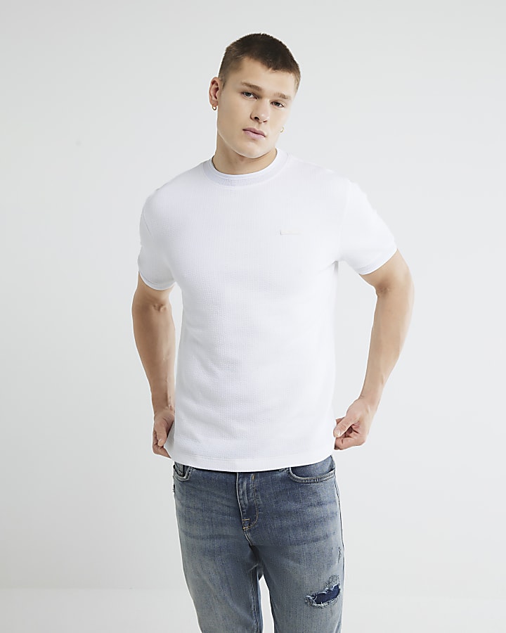 White Slim Fit Quilted RI Badge T-Shirt