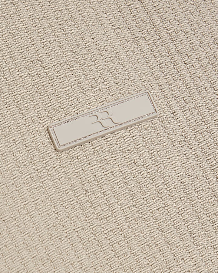Beige Slim Fit Quilted RI Badge T-Shirt