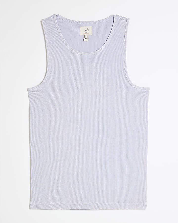 Blue Muscle Fit Ribbed Washed Vest