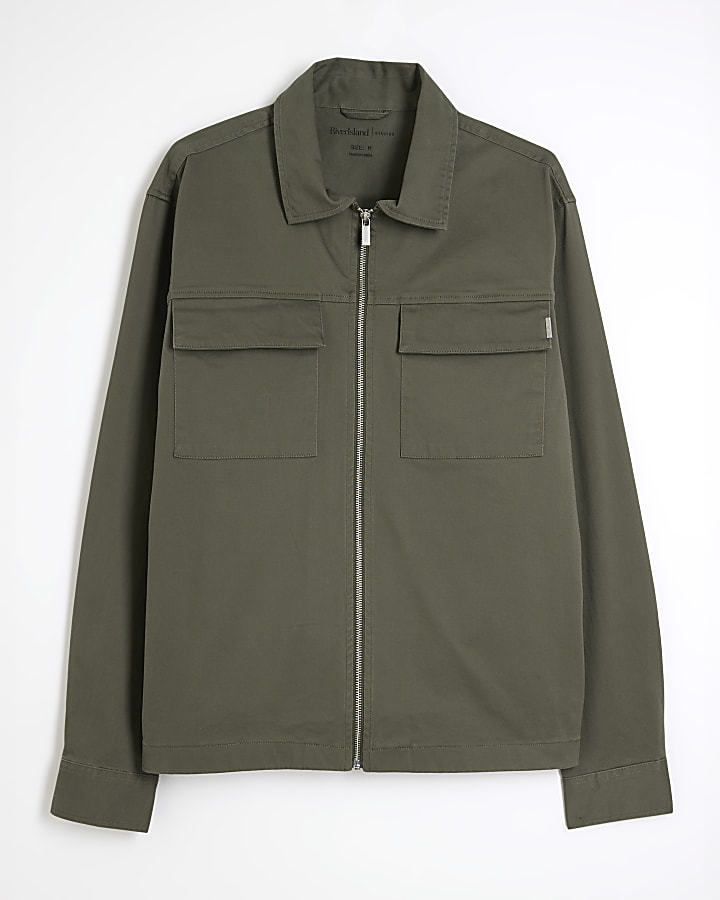 Khaki Regular Fit Zipped Overshirt