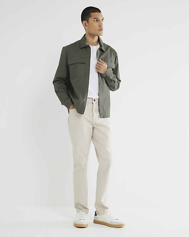 Khaki Regular Fit Zipped Overshirt