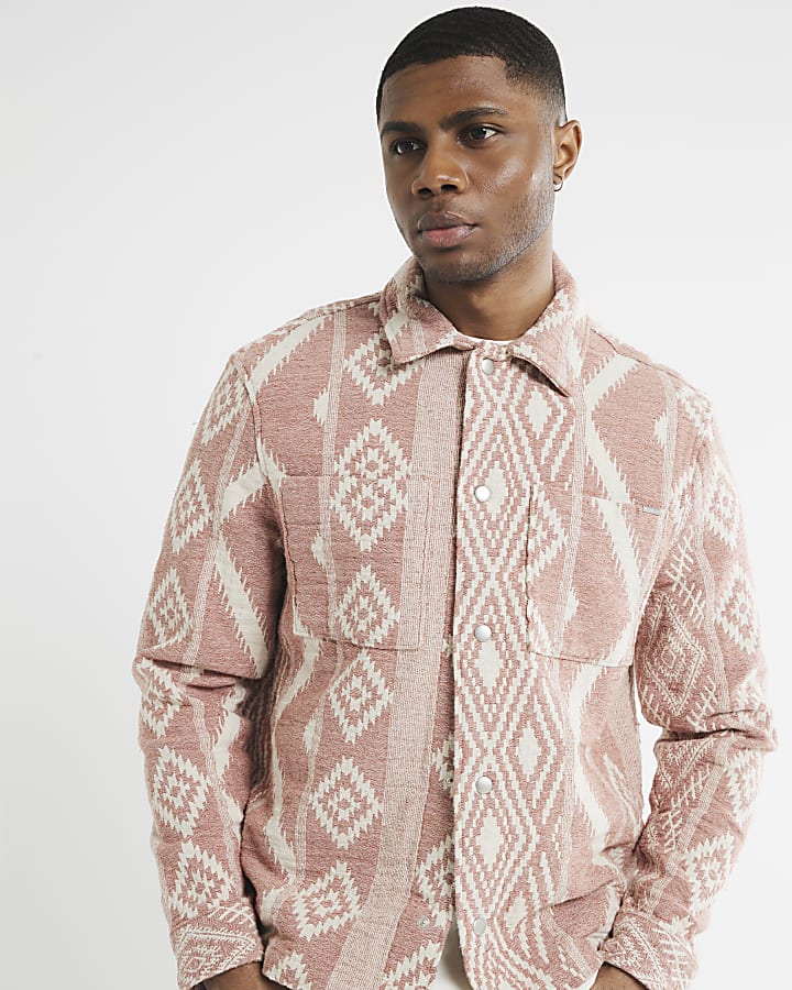 Pink Long Sleeve Tapestry Paisley Overshirt