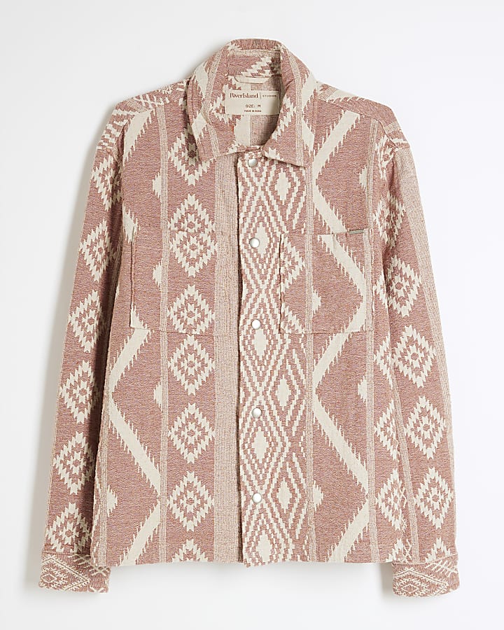 Pink Long Sleeve Tapestry Paisley Overshirt