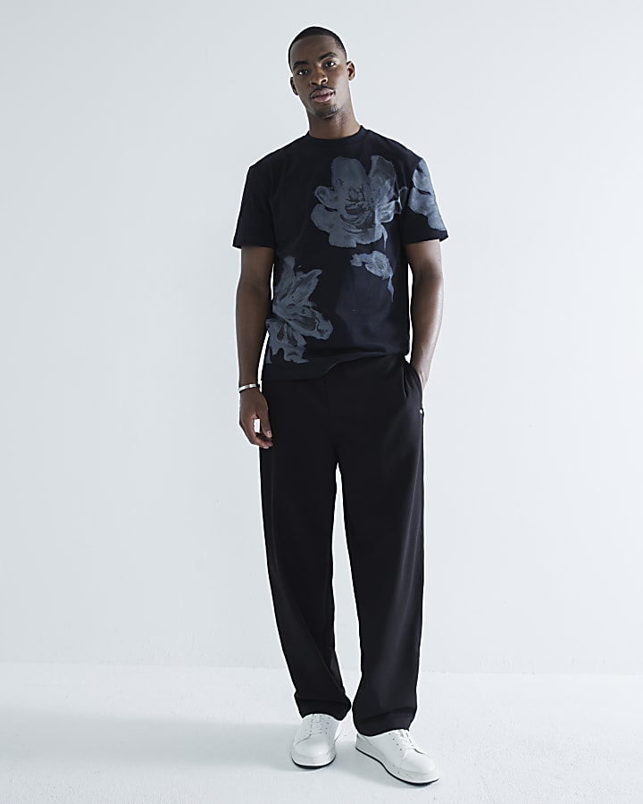 Black X Ray Floral Monochrome T-Shirt