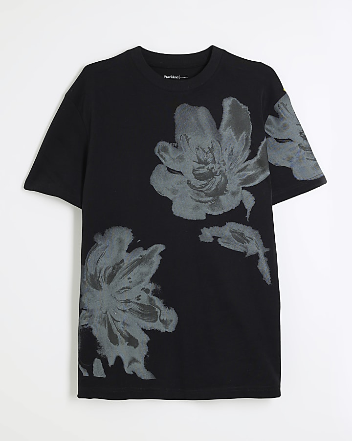 Black X Ray Floral Monochrome T-Shirt