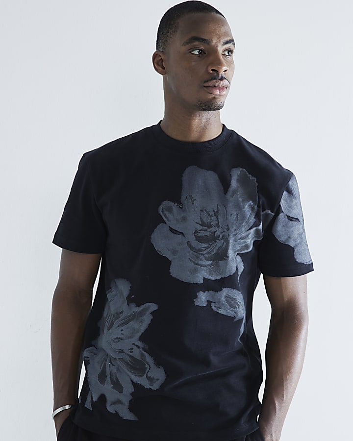 Black X Ray Floral Monochrome T-Shirt