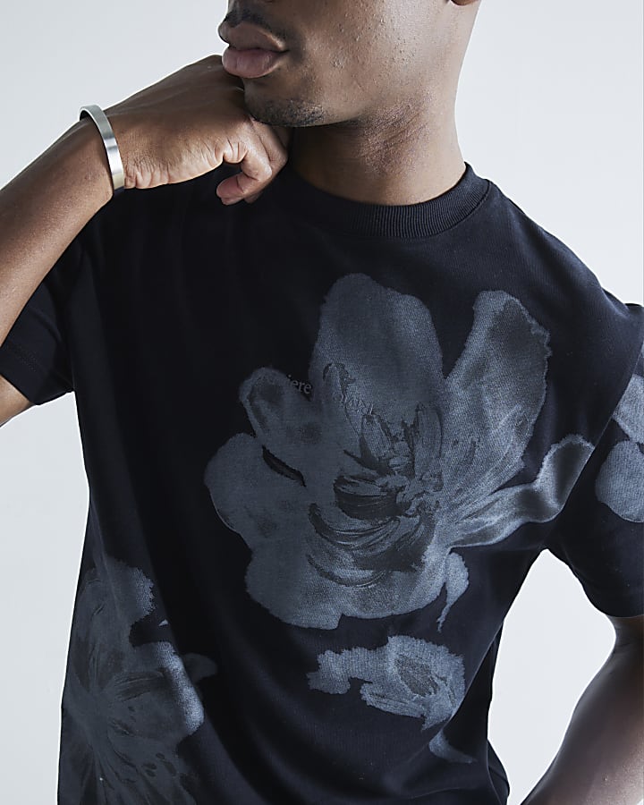 Black X Ray Floral Monochrome T-Shirt