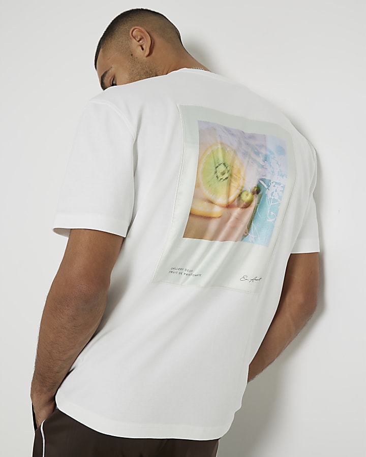 White Regular Fit Fruit Satin Patch T-Shirt