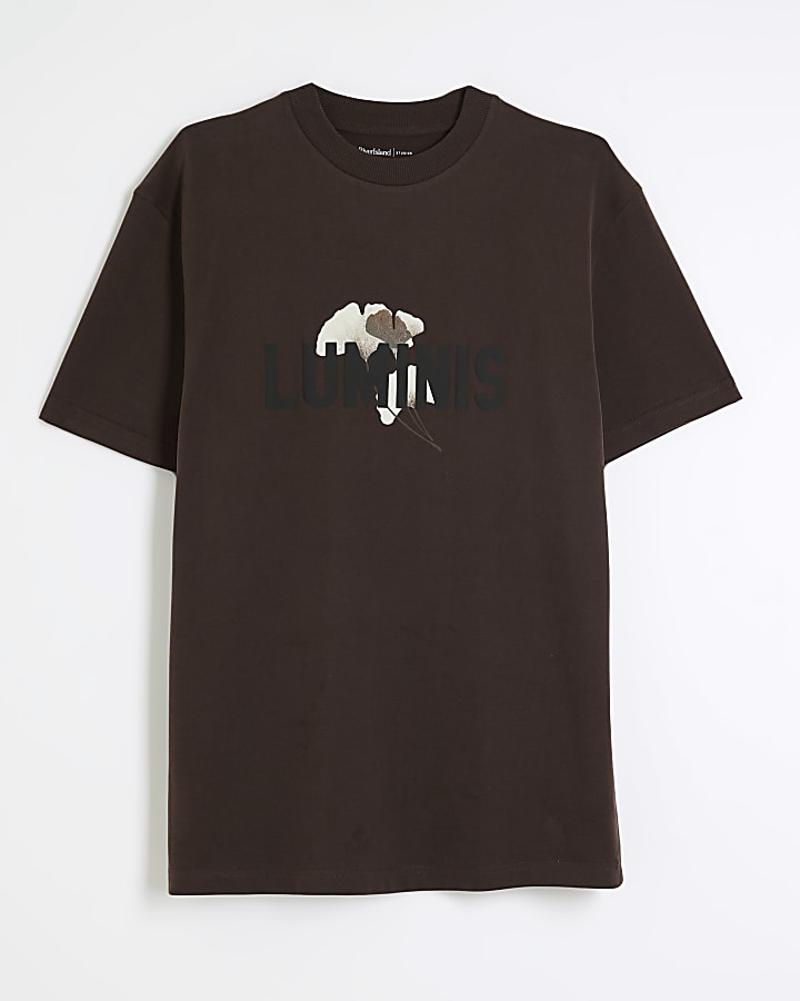 Brown Luminis Embossed Floral T-Shirt