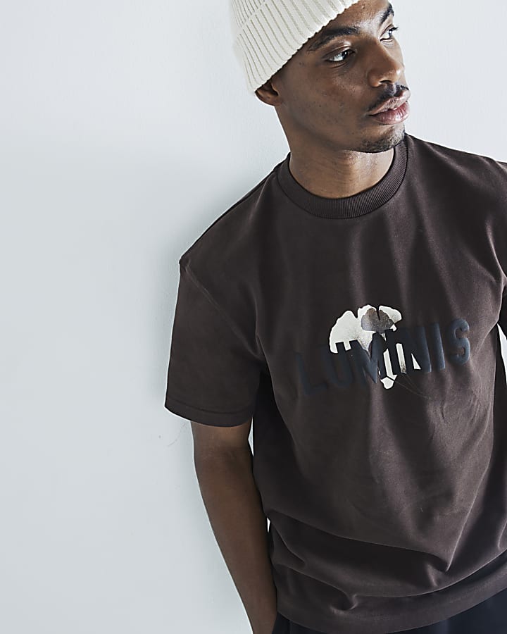 Brown Luminis Embossed Floral T-Shirt