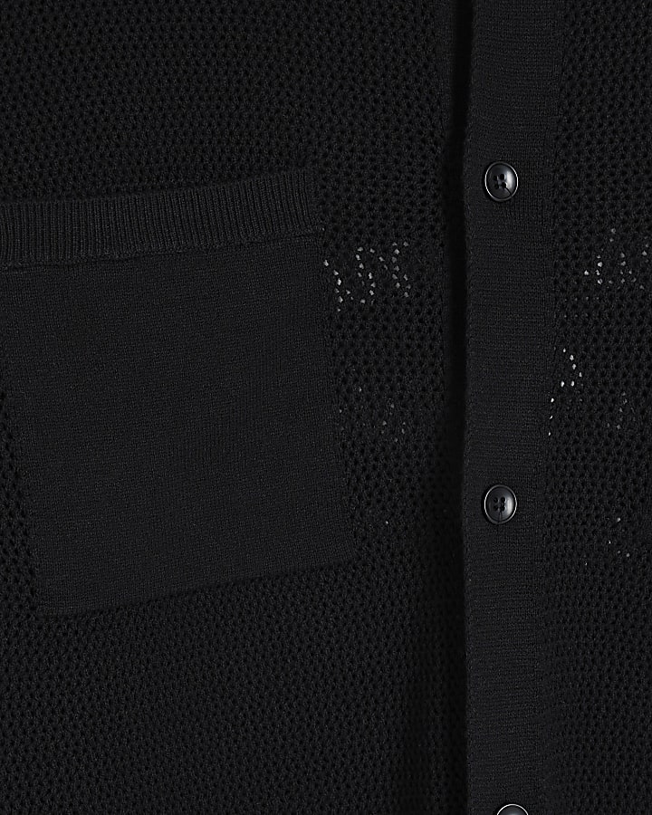 Black Mesh Embroidery Les Amis Knit Shirt