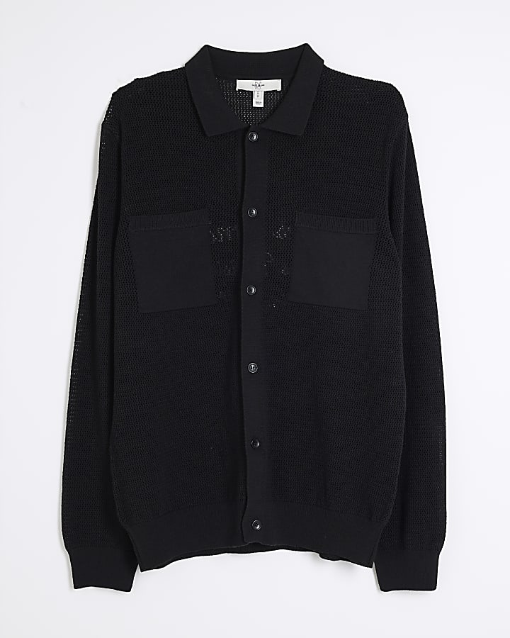 Black Mesh Embroidery Les Amis Knit Shirt