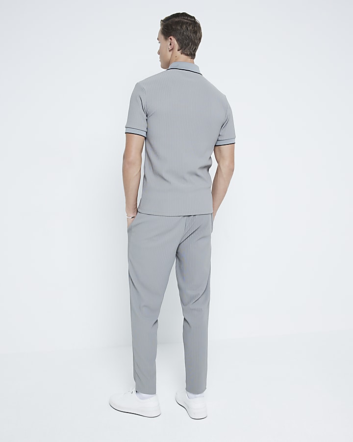 Grey Skinny Fit Ribbed Joggers