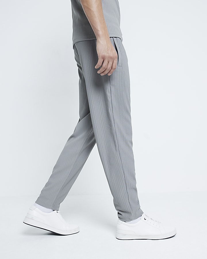 Grey Skinny Fit Ribbed Joggers