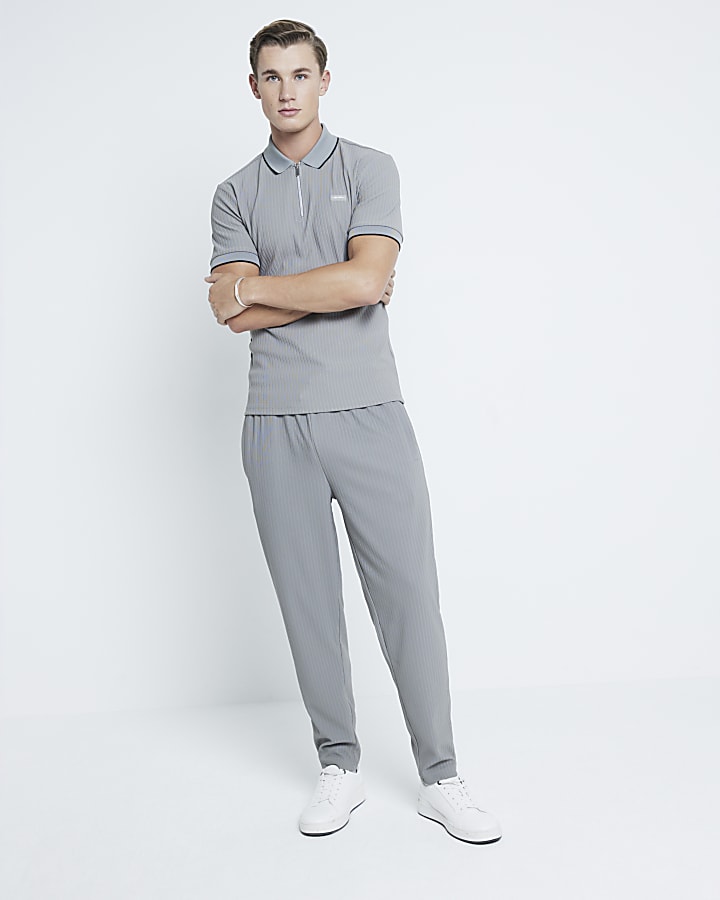 Grey Skinny Fit Ribbed Joggers