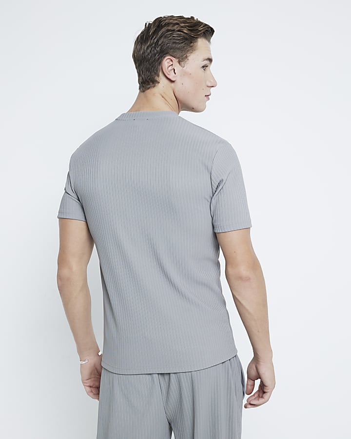 Grey Muscle Fit Ribbed T-Shirt