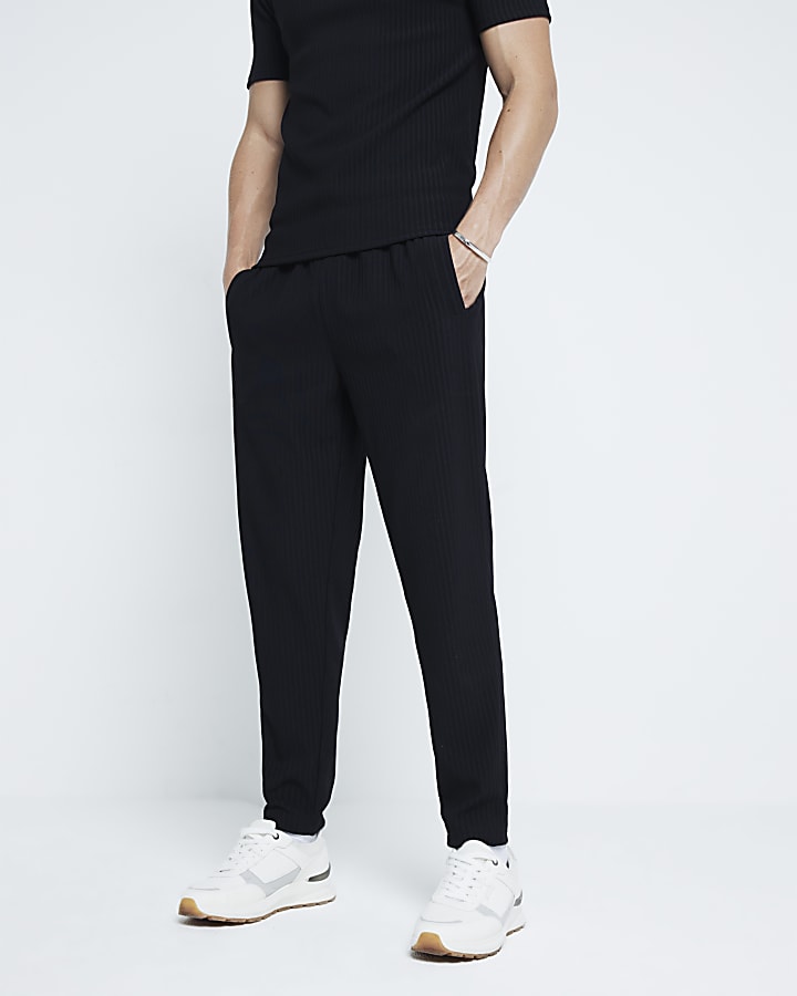 Black Skinny Fit Ribbed Joggers