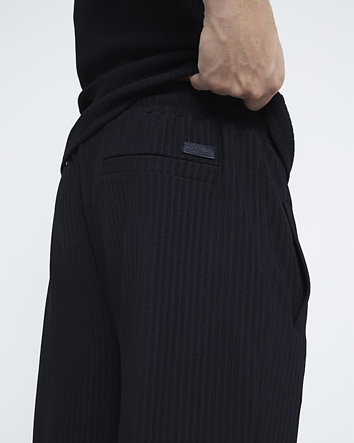 Black Skinny Fit Ribbed Joggers