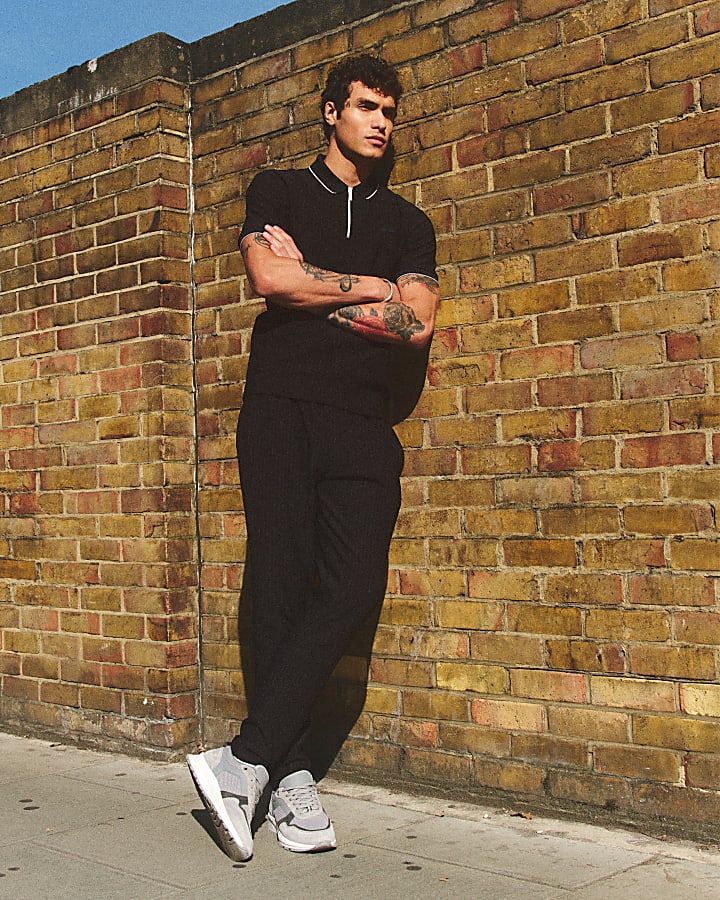 Black Skinny Fit Ribbed Joggers