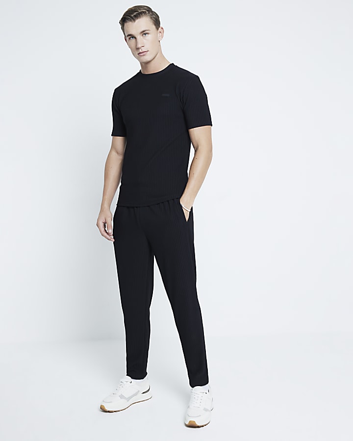 Black Skinny Fit Ribbed Joggers